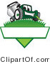 Vector Illustration of a Green Cartoon Lawn Mower Mascot on a Logo by Mascot Junction