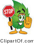 Vector Illustration of a Green Leaf Mascot Holding a Stop Sign by Mascot Junction