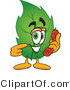 Vector Illustration of a Green Leaf Mascot Holding a Telephone by Mascot Junction