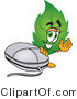 Vector Illustration of a Green Leaf Mascot Standing by a Computer Mouse by Mascot Junction