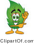 Vector Illustration of a Green Leaf Mascot Waving and Pointing by Mascot Junction