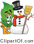 Vector Illustration of a Green Leaf Mascot with a Snowman on Christmas by Mascot Junction