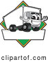 Vector Illustration of a Happy Delivery Big Rig Truck Mascot Character Sign or Logo with a Green Diamond by Mascot Junction