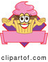 Vector Illustration of a Happy Female Cupcake over a Banner by Mascot Junction
