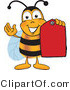 Vector Illustration of a Honey Bee Mascot Holding a Red Clearance Sales Tag by Mascot Junction