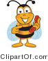 Vector Illustration of a Honey Bee Mascot Holding and Pointing to a Telephone by Mascot Junction