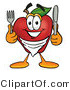Vector Illustration of a Hungry Red Apple Mascot Wearing a Napkin, Holding a Fork and Knife by Mascot Junction