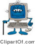Vector Illustration of a Really Old Cartoon Computer Mascot with a Cane by Mascot Junction