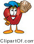 Vector Illustration of a Red Apple Mascot Catching a Baseball with a Glove by Mascot Junction