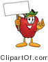 Vector Illustration of a Red Apple Mascot Holding a Blank White Sign over His Head by Mascot Junction