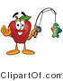 Vector Illustration of a Red Apple Mascot Holding a Fish on a Fishing Pole by Mascot Junction