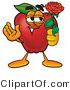 Vector Illustration of a Red Apple Mascot Holding a Single Red Rose for His Love on Valentines Day by Mascot Junction