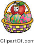 Vector Illustration of a Red Apple Mascot in an Easter Basket Full of Decorated Easter Eggs by Mascot Junction