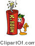 Vector Illustration of a Red Apple Mascot Standing with a Stick of Dynamite Explosives by Mascot Junction