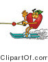 Vector Illustration of a Red Apple Mascot Waving and Water Skiing by Mascot Junction