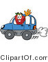 Vector Illustration of a Red Apple Mascot Waving While Driving by in a Blue Car by Mascot Junction