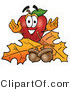 Vector Illustration of a Red Apple Mascot with Acorns and Fall Leaves in Autumn by Mascot Junction
