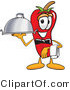 Vector Illustration of a Red Hot Chili Pepper Mascot Holding a Serving Platter by Mascot Junction