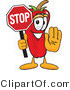Vector Illustration of a Red Hot Chili Pepper Mascot Holding a Stop Sign by Mascot Junction