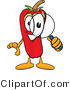 Vector Illustration of a Red Hot Chili Pepper Mascot Looking Through a Magnifying Glass by Mascot Junction