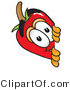 Vector Illustration of a Red Hot Chili Pepper Mascot Peeking Around a Corner by Mascot Junction