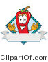 Vector Illustration of a Red Hot Chili Pepper Mascot with a Blue Diamond and Blank Label by Mascot Junction