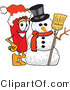 Vector Illustration of a Red Hot Chili Pepper Mascot with a Snowman on Christmas by Mascot Junction