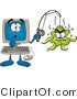 Vector Illustration of a Shocked Cartoon Computer Mascot with an Octopus on His Fishing Line by Mascot Junction