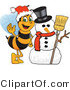 Vector Illustration of a Worker Bee Mascot by a Snowman by Mascot Junction