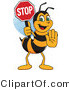 Vector Illustration of a Worker Bee Mascot Holding a Stop Sign by Mascot Junction