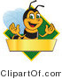 Vector Illustration of a Worker Bee Mascot Logo Mascot over a Blank Banner on a Green Diamond by Mascot Junction