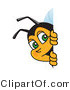 Vector Illustration of a Worker Bee Mascot Looking Around a Blank Sign by Mascot Junction