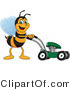 Vector Illustration of a Worker Bee Mascot Using a Lawn Mower by Mascot Junction