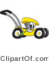 Vector Illustration of a Yellow Cartoon Lawn Mower Mascot Passing by and Chewing on Grass by Mascot Junction