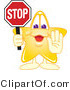 Vector Illustration of a Yellow Cartoon Star Mascot Holdin a Stop Sign by Mascot Junction