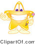 Vector Illustration of a Yellow Cartoon Star Mascot Holding a Pencil by Mascot Junction