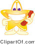 Vector Illustration of a Yellow Cartoon Star Mascot Holding a Phone by Mascot Junction