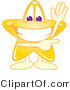 Vector Illustration of a Yellow Cartoon Star Mascot Waving and Pointing by Mascot Junction