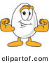 Vector Illustration of an Egg Mascot Flexing His Bicep Muscles by Mascot Junction