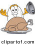 Vector Illustration of an Egg Mascot Serving Roasted Thanksgiving Turkey by Mascot Junction