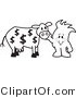 Vector Illustration of an Outlined Cartoon CharacterPetting Cash Cow with Dollar Signs by Mascot Junction