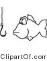 Vector Illustration of an Outlined Cartoon Fish Looking at an Unbaited Hook by Mascot Junction