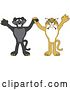 Vector Illustration of Black Panther and Bobcat School Mascots Holding Hands and Cheering, Symbolizing Sportsmanship by Mascot Junction