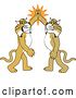 Vector Illustration of Cartoon Bobcat Mascots High Fiving, Symbolizing Pride by Mascot Junction