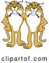 Vector Illustration of Cartoon Bobcat Mascots Standing with the Arms over Each Other's Shoulders, Symbolizing Loyalty by Mascot Junction