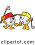 Vector Illustration of Cartoon Golf Ball Sports Mascots Character Wearing Hats and Learning How to Play by Mascot Junction