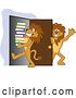 Vector Illustration of Cartoon Lion Mascot Holding a Door Open for a Friend Carrying a Stack of Books, Symbolizing Compassion by Mascot Junction