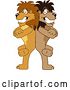 Vector Illustration of Cartoon Lion Mascot Standing Back to Back and Leaning on Each Other, Symbolizing Loyalty by Mascot Junction