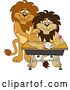 Vector Illustration of Cartoon Lion Mascot Tutoring a Worried Student, Symbolizing Compassion by Mascot Junction