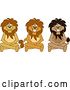 Vector Illustration of Cartoon Lion Mascots Sitting on the Floor, Symbolizing Respect by Mascot Junction